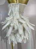 Luxury Rhinestone Sexy Halter Feather White Mini Dress Celebrate Evening Party Birthday Dress Stage Performance Dance Costume