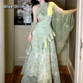 Olive Girl Flowing Sleeve Qipao for Garden Wedding 2026 Fairycore Photoshoot Everyday Wear S-XXL XS-3XL Plus Size Flowing Sleeve Romantic Garden Party Editorial Not Costume Qipao Cheongsam Chinese Dress Chinese Heritage Fashion Women