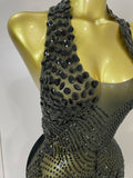 Sexy Sparkly Rhinestones Halter Backless Mesh Velour Short Dress Women Evening Prom Celebrate Birthday Party Stage Wear