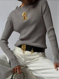 Solid Basics Spliced Hollow T Shirt for Women Stand Collar Long Sleeve Slimming Casual T Shirts Female Winter New