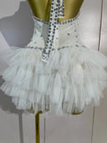 Women Sexy Mesh See Through Evening Birthday Party Dress Nightclub Stage Wear Sparkly Rhinestone Pearls Halter Backless Bodysuit
