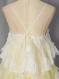 Gradient Color Runway Spaghetti Strap Maxi Dress for Women Strapless Spliced Ruffles Sweet Lace Edge Cake Dresses Female New