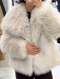 Fashion Women Solid Lapel Faux Fur Coat Long Sleeve Fluffy Loose Short Cardigan Jacket Winter Lady Thicken Warm Outwear