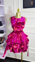 Women Floral Printed Sleeveless Cascading Ruffles Big Swing Ball Gown Dress 2025 Beach Vacation Holiday Vestido Dresses