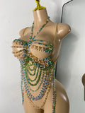 Crystal Rhinestone Tassel Body Chain Harness Bra for Women Multi-layer Shiny Gemstone Body Jewelry Sexy Halter Neck Bikini Chest