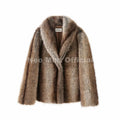 Fashion 90s Vintage Retro Brown Striped Faux Fur Coat Women Winter Chic Scraf Collar Overcoat Fox Fur Jacket
