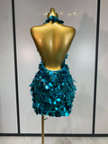 Women Sexy Halter Sequins Backless Mini Dress Luxury Birthday Evening Party Gowns Nightclub Singer Dancer Stage Outfit