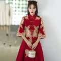 Summer Plus Size Red Toast Dress Bride Cheongsam Dress Chinese Style Wedding Engagement Toast Qipao Dress for Women