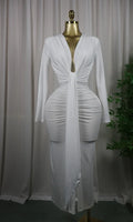 Women Long Sleeve Bowknot Deep V-neck Bodycon Midi Maxi Dress 2026 Birthday Holiday Party Trendy Long Dresses Vestidos