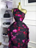 Women Floral Printed One Shoulder Sleeveless Stacked Ruched Bodycon Midi Maxi Long Dress Sexy Party Evening Dresses