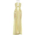 Sexy See Through Dress Women Sexy Halter Chain Backless Irregular Ruched Patchwork Vacation Birthday Party Clubwear