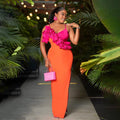 New Fashion Orange Color Women Sleeveless Sexy V-Neck Ruffles Bodycon Mid-calf Bandage Dress Birthday Celebrate Party Dress