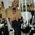 Women Gold Sparkle Capelet Top Elegant Shiny Tweed Shoulder Wrap Turtleneck Short Cloak 2026 Spring Lady Evening Party Outfit