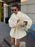 Women's Double Breasted Trench Coat Lapel Waist-Cinching Lace Up Mid Length Windbreaker Jacket Autumn Casual Street Coat