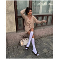 Elegant Women Knit Skirt Set Lady V Neck Button Pocket Cardigan And Mini Skirt 2 Piece Outfit Soft Fuzzy Sweater Matching Suit