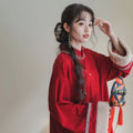 Autumn And Winter New Improved Velvet Thickened Red Cheongsam Skirt New Year Red Warm Qipao Dress Chinese Skirt two-piece Set