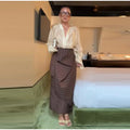 Fashion Women's See Through Blouse Long Skirt Set Lapel Deep V-neck Full Sleeve Lace Up Shirt Stripe Irregular Skirts 2026 Suit