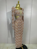Luxury Sexy Pearl Beading Chain Long Sleeve Bodycon Long Dress Elegant Celebrity Evening Party Club High Quality Birthday Dress