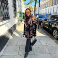 Women's Shawl Collar Fringe Knitted Cardigan Self Fabric Belt Waist Ethnic Print Loose Long Sleeve Mid Length Coat Autumn Casual