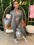 Casual 3 Piece Set Women Tracksuit Elastic Vest+Zip Jacket+Leggings Matching Street Sporty Fitness Street Shapewear
