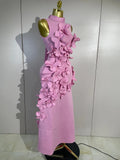 Elegant Celebrity Evening Party Prom Gown Fashion Luxury Birthday Dresses Women Pink 3D Flower Sexy Sleeveless A-Line Long Dress
