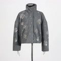 Solid Spliced Diamonds Loose Jackets for Women Stand Neck Long Sleeve Patchwork Pockets Coat Female New