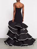 Vintage Luxurous Fishtail Dress for Women Strapless Sleeveless Spliced Irregular Ruffles Hem Sexy Chic Dresses Female Autumn