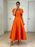 Retro Solid Color Satin Fake Two Piece Shawl Long Dress 2026 New Women'S High Waisted Dress Elegant Dinner Gown
