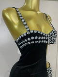 Sexy Photo Shoot Outfit Sparkly Diamonds Side Slit Black Velvet Bodycon Long Dress Women Evening Party Nightclub Stage Costumes