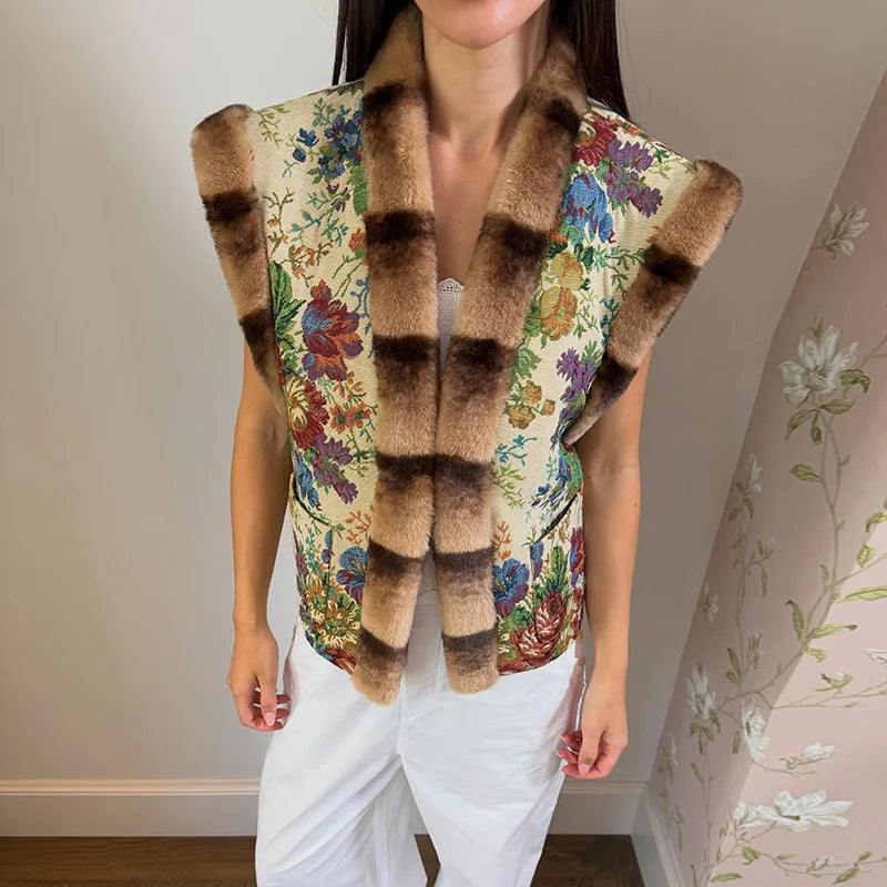 Retro Suede Faux Fox Fur Collar Blazer Coat Long Sleeve Double Breasted Fluffy Furs Cuff Women Fashion Jacket 2026 Chic Outfits