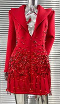 Luxury Rhinestone Sequin Pearl Glam Low Cut Suit Dress Women's Fashion Party Performance Evening Gown Vestidos De Ocasião Formal
