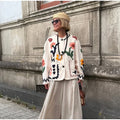 Colorful Flower Printed Pattern Cardigan Women O Neck Long Sleeves Patch Pockets Loose Short Coat Women Daily Commute Outwear