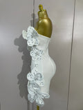 Elegant Formal Party Prom Gown Birthday Wedding Guest Dresses Luxury Chic 3D Beaded Flower Strapless Short Bodycon Bandage Dress