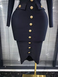 High Quality Women Long Sleeve Sexy V-Neck Buttons Bodycon Midi Bandage Dress Officelady Fashion Evening Party Clothing