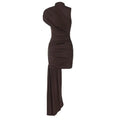 Irregular Brown Lace Uppleated Maxi Dresses Elegant Women's Full Sleeve Slim Fit Patchwork Robes 2025 New Evening Party Gowns