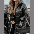 Women Hooded Quilted Mid-Length Puffer Coat Zipper Shiny Surface Warm Cotton Padded Jacket 2026 Fashion Casual Winter Outerwear