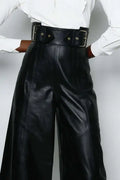 Women Fashion Faux Leather High Waist Wide Leg Loose Pants Sashes Zipper 2025 Spring Party Casual Street PU Trousers