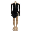 Luxury Evening Dress for Women Sexy Off Shoulder Ruched Crystal Velvet Mini Dress with Gloves Female Birthday Outfit Robe
