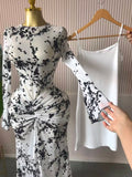 Women Long Sleeve Stacked Mesh with Lining Bodycon Cocktail Long Dress  Autumn Evening Birthday Sexy Party Dresses