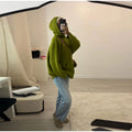 Women Fashion Solid Knitted Hooded Top O-neck Casual Full Sleeve Loose Pullover Female Spring New Chic Casual Street Outfit