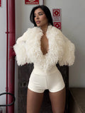 Patchwork Plush Bodysuits Women Deep V-Neck Sexy Autumn Winner Style Skinny Fashion Elasticity Midnight Streetwear