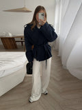 Office Lady Spliced Lace Up Slim Coat for Women Lapel Long Sleeve Solid Temperament Fashion Short Jacket Female New