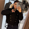 Women's Vintage Knit Cardigan Sweater Jacket Stand Collar Double Breaste Two Way Zipper Loose Street Coat Autumn Winter