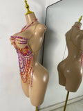 Crystal Rhinestone Tassel Body Chain Harness Bra for Women Multi-layer Shiny Gemstone Body Jewelry Sexy Halter Neck Bikini Chest