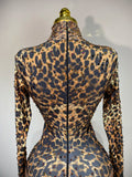 Women 2026 Stretch Leopard Print Sexy Bodycon Jumpsuit Bar Nightclub Singer Dancer Luxury Diamond Stage Performance Outfit