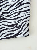 Zebra Stripe Print Two Piece Set for Women Lapel Long Sleeve Spliced Zipper Short Coat Mid Waist Knee Skirt Female