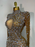 Women Sparkly Diamonds Mesh See Through Bodycon Dress Evening Birthday Party Sexy Nightclub Bar Stage Costume