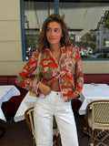 Women Floral Jacquard Contrasting Trim Blazer Lapel Collar Waist-cinching Single-breasted Jacket Autumn Lady Chic Coats 2026 New