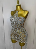 Sparkly Sequin Diamond MeshTransparent Top Dress Two Piece Set Women 2025 Sexy Evening Party Celebrate Birthday Photo Shoot Wear