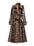 High Quality Winter New Snake Print Coat Women Sexy Belt Slim Patent Leather Washed Coats Female Elegant Fashion Party Clothing